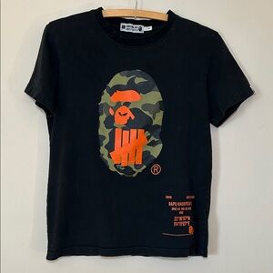 Bape Undefeated Black Tee with Camo and Orange Graphic size small